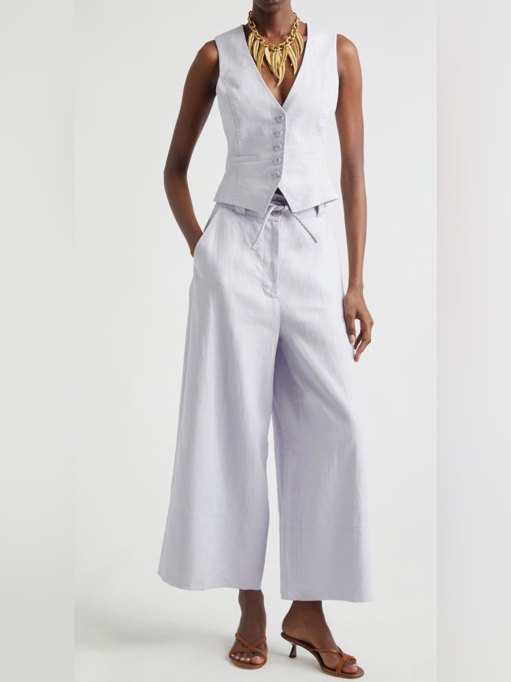 NWT Zimmermann 2-Pc Luna Linen Vest & Culotte Pants Set Lilac Sz 0 / US 4